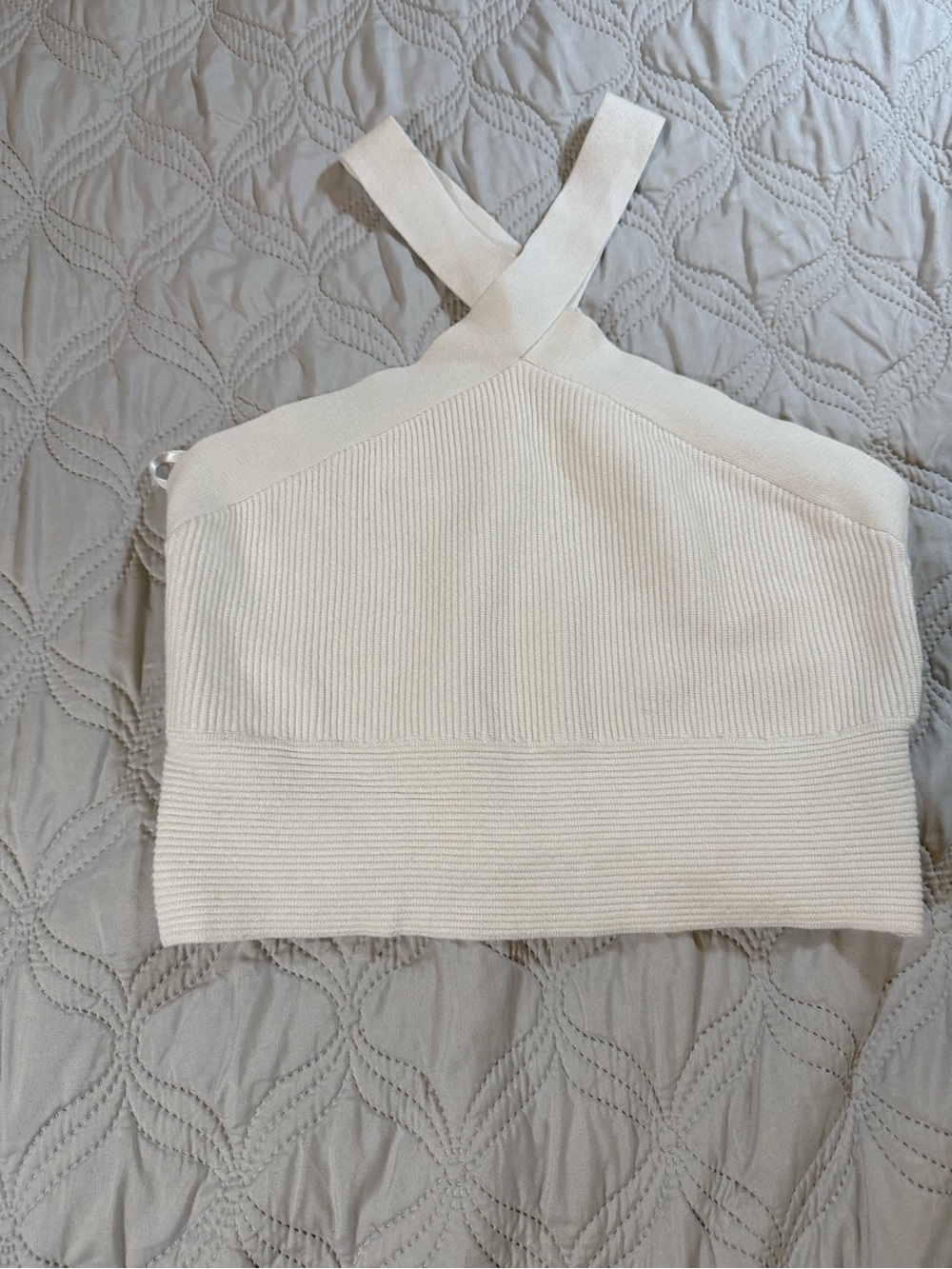 Abercrombie & Fitch Cream Ribbed Cross Strap Knit Crop Top XL